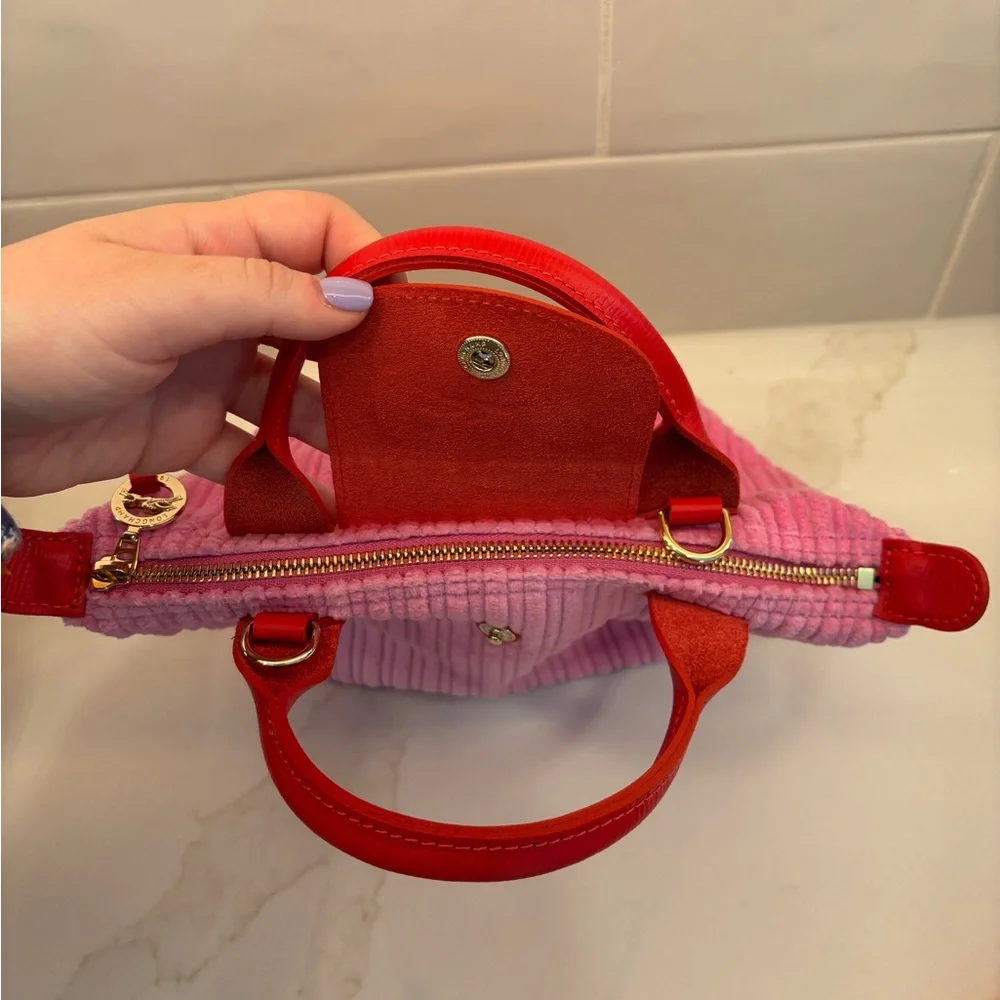 Longchamp Le Pliage Velvet Extra Small Bag in Peony - Picture 3 of 8